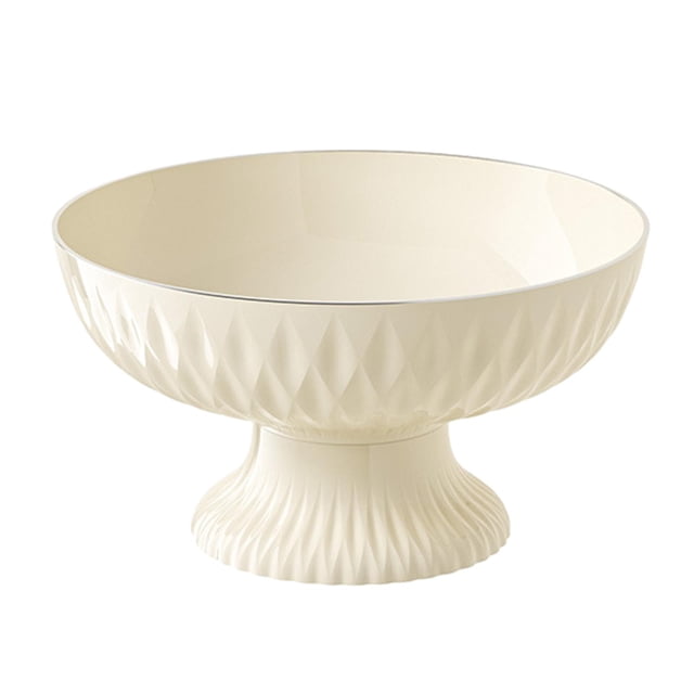 Luzkey Decorative Pedestal Bowl for table centerpiece and living room decor. This round bowl features a textured pattern and pedestal base, crafted from durable PET material. Designed for displaying fruits, vegetables, or as a decorative accent, it includes a fruit draining design for convenience. Measures 13cm x 24cm (5.12 inches x 9.45 inches). Suitable for kitchen counters or shelves.