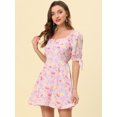 thumbnail image 3 of INSPIRE CHIC Women's Floral Sweetheart Neck Puff Sleeve Fit and Flare A-Line Mini Dress, 3 of 5