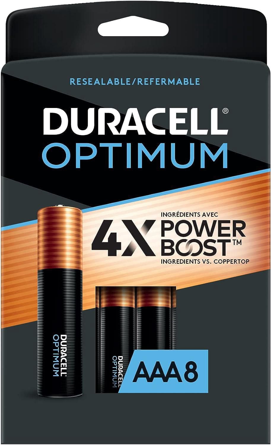 Duracell Optimum AAA Alkaline Battery, Long Lasting (Pack of 8)