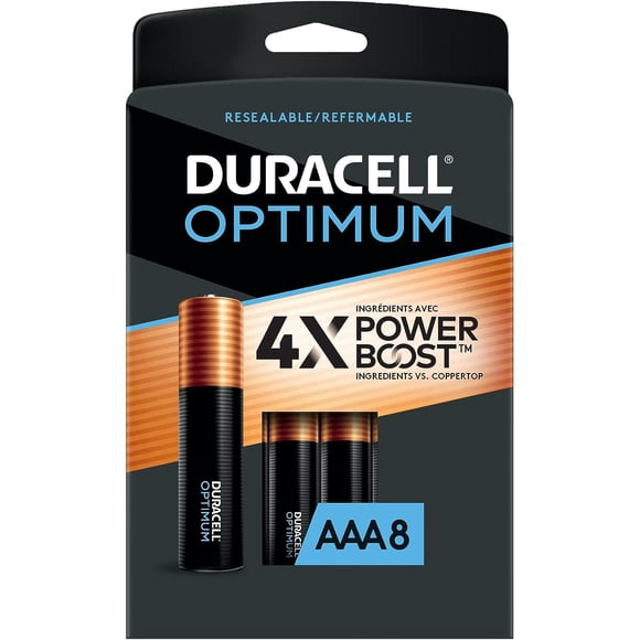 Duracell Optimum AAA Alkaline Battery, Long Lasting (Pack of 8)