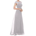 thumbnail image 2 of Meichang Robes Maxi en Mousseline pour Femmes Tunique Ajustée Plissée Couleur Unie Robe d'Été Évasée Évasée Dentelle Manches Courtes Col Ras du Cou Robe Élégante Soirée Fête Boîte de Nuit Bal Robes d'Été, 2 of 6