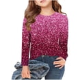thumbnail image 2 of Girls Tshirts Spring Summer Long Sleeve Gradient Sequin Printed Round Neck Flash Shirt Girls Tops Hot Pink 2-3Years, 2 of 4