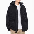thumbnail image 2 of Pisexur Veste Coupe-Vent Homme Décontractée Unie à Multiples Poches à Capuche à Fermeture Éclair Garde au Chaud à Manches Longues Veste de Randonnée Homme Imperméable Grande Taille Vestes pour Hommes, 2 of 8