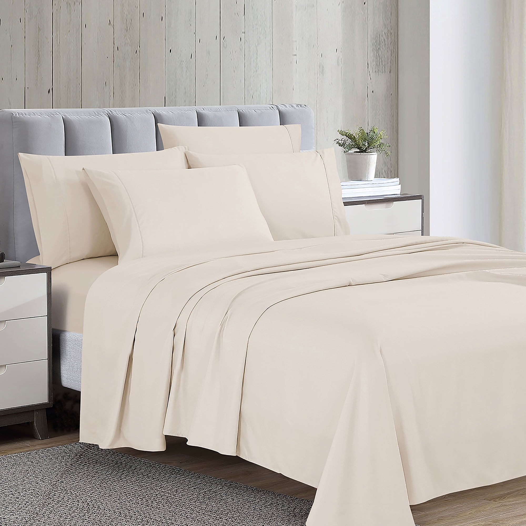 Swift Home Luxury 6-Piece Sheet Set with Extra Pillow Case, Queen, Coconut Milk