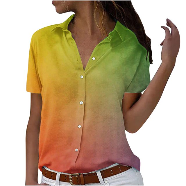Button Down Shirts for Women Short Sleeve Collared Work Office Blouses Casual Relaxed Fit Summer Tunic Tops Plus Size