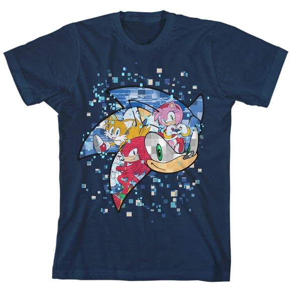 Bioworld Sonic the Hedgehog Mosaic Modern Character Art Youth Navy Blue Short Sleeve Tee-XS
