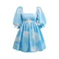 thumbnail image 4 of SAYOO Robe Femme Dos Nu Courte Princesse Robe à Bulles, Robe Mini à Manches Courtes Florale Robe Décontractée à Encolure Carrée Robe d'Été pour Femmes Robes Courtes de Rue pour Filles Robes de Plage Robes Courtes de Fée pour Adolescentes, 4 of 6