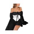thumbnail image 2 of FOCUSNORM Women?s Solid Color Mesh Yarn Long Sleeve Boat Neck Short Dress, 2 of 9