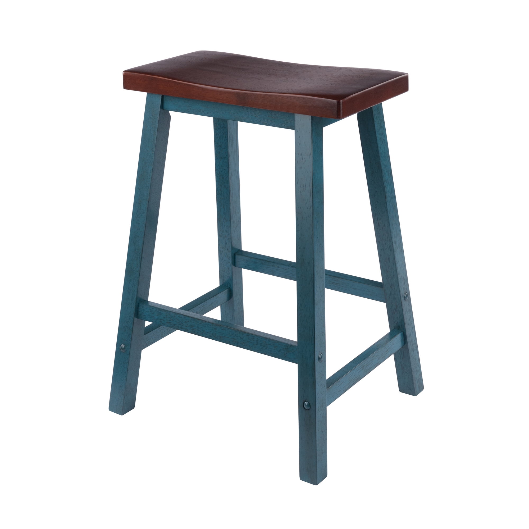 Tabouret de comptoir Satori avec siège selle, finition sarcelle rustique et noyer