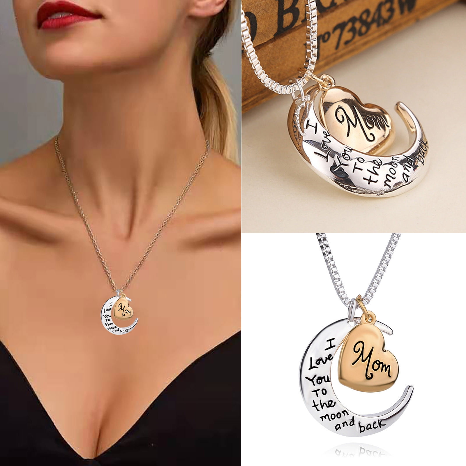ZZkhGO I Love You Mom Heart Necklace, Alloy Pendant Mother's Day