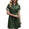 thumbnail image 3 of Sentmoon Robe en Denim pour Femmes avec Poches Manches Courtes Col à Revers Robe Maxi 2026 Été Couleur Unie Coupe Régulière Extensible Boutonnée avec Fermeture Éclair Robes de Bureau pour Femmes Vert TTG, 3 of 7