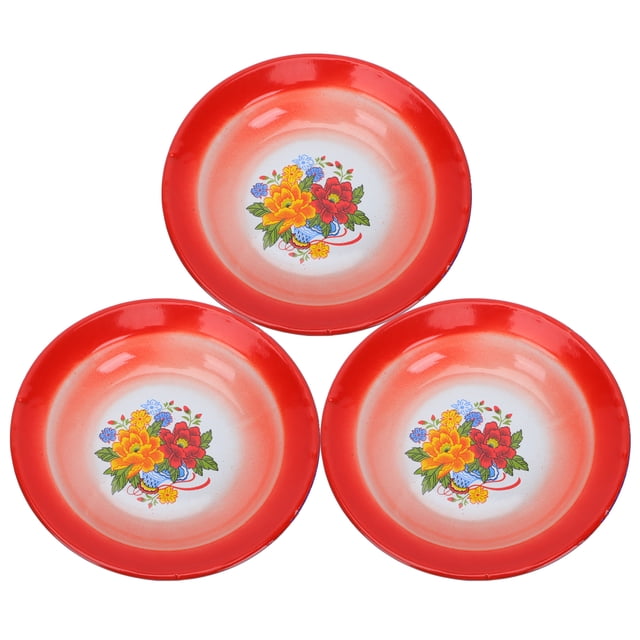 3pcs Vintage Enamel Plate Multifunctional Fruit Plate Food Container Tableware Random Pattern