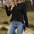 thumbnail image 2 of PEZHADA Chandails pour Femmes en Liquidation, Chandails à Enfiler pour Femmes Col Rond Rayé Mat Chandail Uni T-shirt à Manches Longues Chandails Haut Noir, 2 of 4