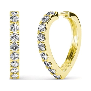 Cate & Chloe Waverly Boucles d'Oreilles Créoles Cœur Plaquées Or Jaune 18k avec Cristaux Swarovski pour Femmes