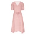 thumbnail image 4 of Penkiiy Robe Midi pour Femmes 2024 Été Décontractée à Fleurs à Manches Courtes Smockée Robes Midi Boho à Col en V Robes de Plage Soleil S Rose, 4 of 8