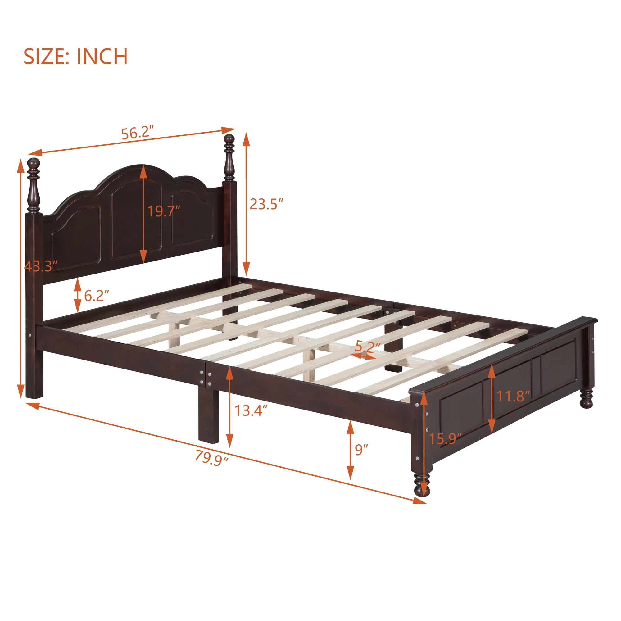 Homy Casa Full Size Wood Platform Bed Frame, Walnut Finish, Sturdy Slats, No Box Spring Needed, Easy Assembly, 550 lbs Capacity