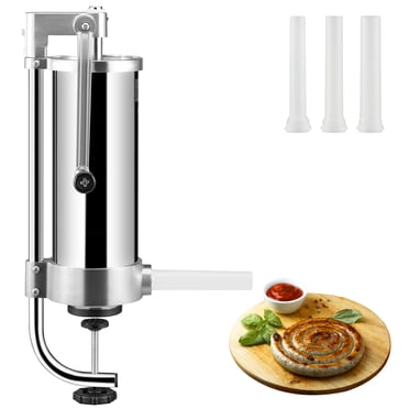 VEVOR Sausage Stuffer, 5lbs/3L Capacity, 304 Stainless Steel Vertical Sausage Stuffer, Sausage Filling Machine with 3 Stuffing Tubes, Suction Base and Manual Crank for Household or Commercial Use