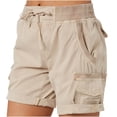 thumbnail image 2 of hotojiny Shorts Cargo pour Femmes Taille Haute à Cordon Grande Taille Shorts de Randonnée Décontractés Jambe Droite Ourlés Bermuda de Randonnée, 2 of 7