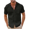 thumbnail image 1 of EOYWHK Chemise en Lin pour Hommes Manches Courtes Chemise Légère Boutonnée Col Rabattu Blouse M-3TG, 1 of 3