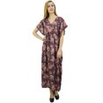 thumbnail image 2 of Bimba Robe Longue Maxi en Satin à Cordon, Kimono Kaftan Floral pour Femme, Bordeaux - 16, 2 of 8