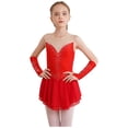 thumbnail image 1 of Aislor Robe de Patinage Artistique pour Fille, Robe de Danse Ballet Sans Manches en Maille avec Strass, Justaucorps de Gymnastique Rythmique avec Gants Rouge 12, 1 of 7
