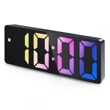 Alarm Clock With Colorful Digits, Brightness Adjustable, Corded Powered Table Clock, Dual Power Operated, Voice Control, Temperature Display, Automatic Clock Setting Retention, Hd Display