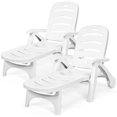 thumbnail image 1 of Patiojoy 2 PCS Patio Chaise Lounge Chair 5-Position Folding Recliner for Beach Poolside Backyard White, 1 of 10