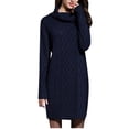 thumbnail image 1 of Womens Solid Color High Collar Casual Knit Sweater Dress, 1 of 8