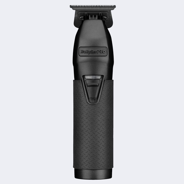 Babyliss Skeleton Metal Lithium Boost Trimmer Matte Black with cord/cordless operation, DLC deep tooth 360° exposed T-blade, diamond-textured rubber handle, and all-metal housing. Features a high-speed 7200 RPM brushless motor and a 3300mAh lithium-ion battery with 4-hour runtime. Includes a hanging hook and zero gap tool.