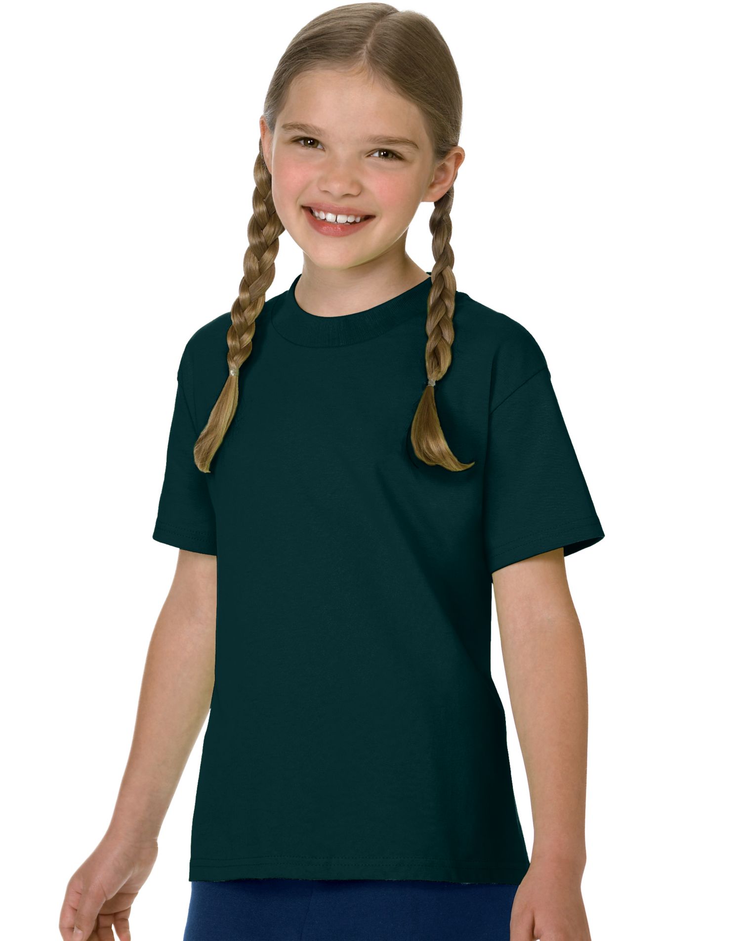 Hanes T-Shirt en Coton pour Enfant Authentique Sans Étiquette, m, Vert Forêt Profond