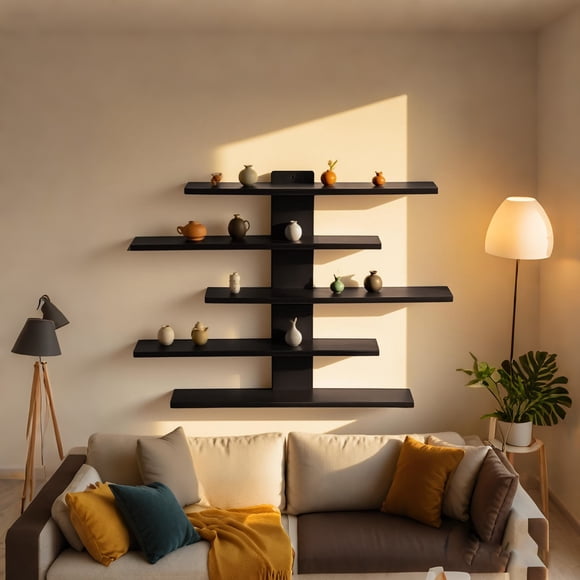 Wall Mounted Display Rack 5 Tier Shelving Unit for Anime Figures Dolls Statues and Green Plants, Hanging Shelf Organizer for Study Room Living Room Bedroom Kids Room Home Storage Decor