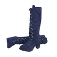 thumbnail image 3 of Bottes Rétro Mi-Mollet à Lacets pour Femmes, Mode Décontractée Vintage, Couvre-Talons pour Gazon, Bottes Rétro pour Femmes, Chaussures à Talons Épais Vintage, 3 of 9
