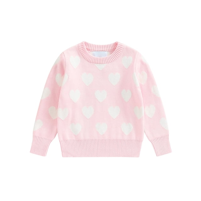 Chandails Tricotés pour Fille Bébé de la Saint-Valentin, Mignons avec Imprimé de Cœur, Manches Longues, Col Rond, Hauts à Enfiler