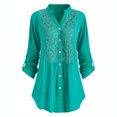 thumbnail image 2 of Leutsin Women Ladies Large Size Button Solid Lace V-Neck Long Sleeve Shirt Blouse, 2 of 4