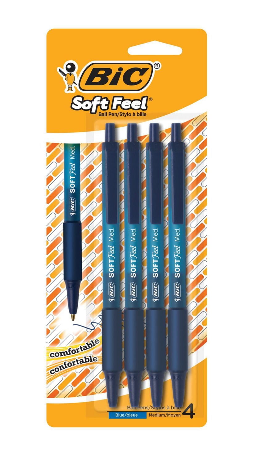 BIC Soft Feel Retractable Ballpoint Pen, Medium Point (1.0mm), Blue, 4 Count