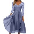 thumbnail image 2 of EGNMCR Robes de Soirée pour Femmes, Robes Formelles pour Femmes, Robes de Cocktail pour Femmes Femmes Unies à Manches Longues Col Rond Dentelle Mousseline Maille Taille Robes de Fête Jupe en Mousseline pour Femmes, 2 of 6