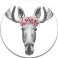 thumbnail image 1 of Design Art Moose with Floral Head Wreath' Ultra Glossy Moose Metal Circle Wall Art, 1 of 1
