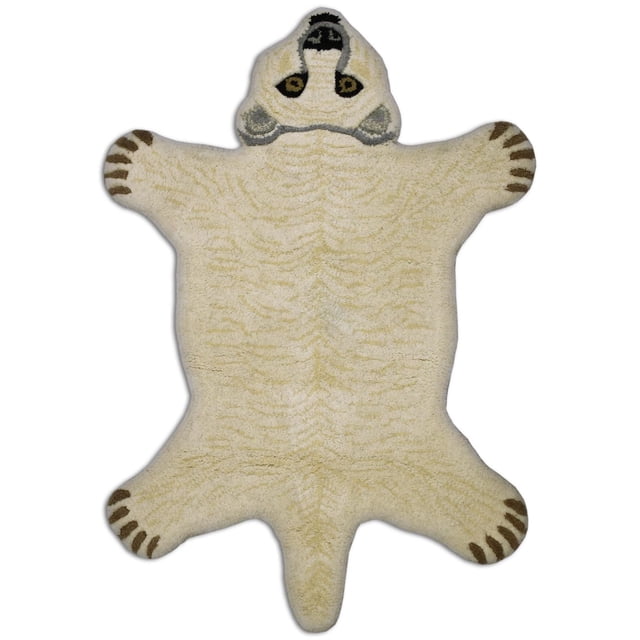 Fabstyles Animal Printed Hand-Tufted Area Rag Rug shaped like a polar bear in cream wool with brown and black paw and face details, suitable as a living room or hallway area rug and often used as a decorative accent rug.