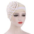thumbnail image 1 of KIHOUT Beanies Hats Women India Hat Patchwork Braid Muslim Ruffle Chemo Hat Beanie Wrap Cap, 1 of 2