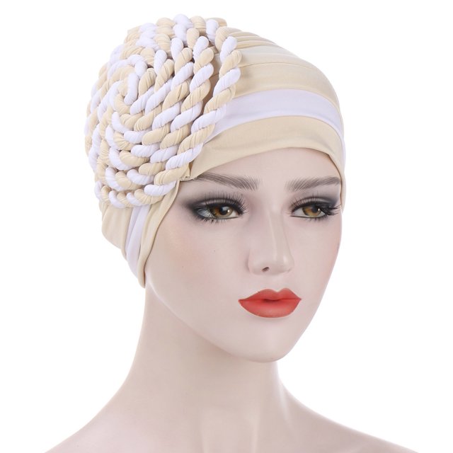 KIHOUT Beanies Hats Women India Hat Patchwork Braid Muslim Ruffle Chemo Hat Beanie Wrap Cap