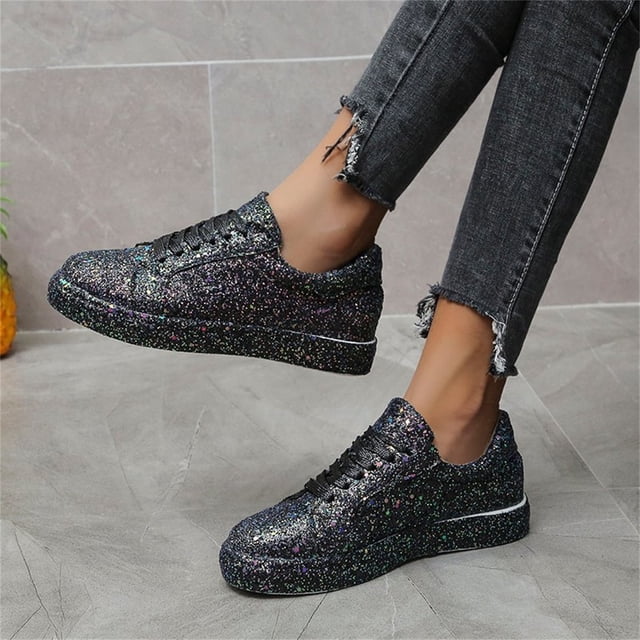 LSLJS Automne et Hiver Nouvelles Chaussures Plates à Paillettes à Lacets Décontractées pour Femmes, Escarpins, Chaussures Plates