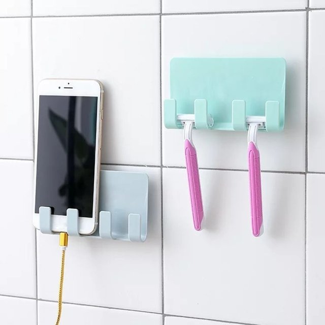 stanreset 2Pcs Practical Wall Phone Holder Socket Charging Box Shelf Bracket Stand Holder Blue 1Set