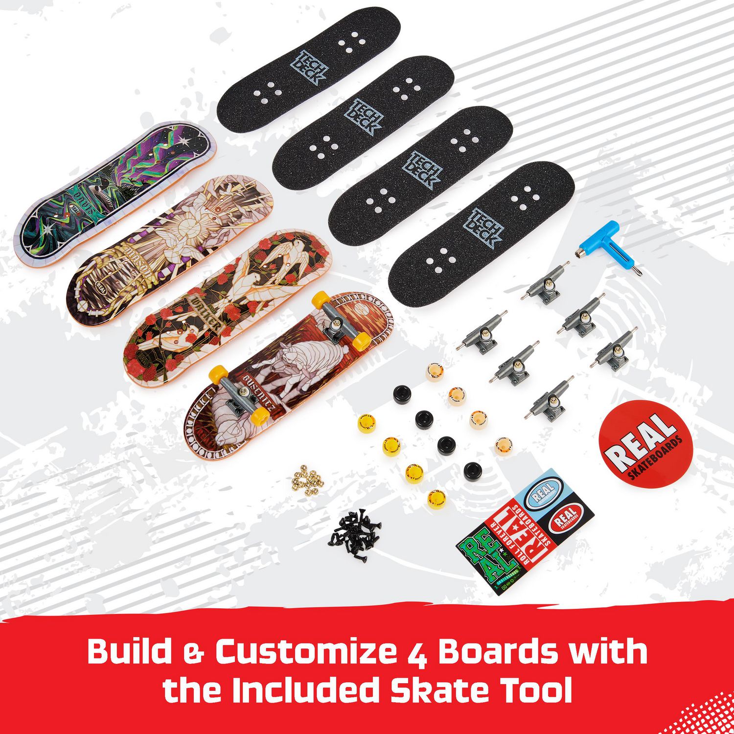Tech Deck, Ultra DLX Fingerboard 4-Pack, Real Skateboards, Collectible and Customizable Mini Skateboards, Kids Toys for Ages 6 and up