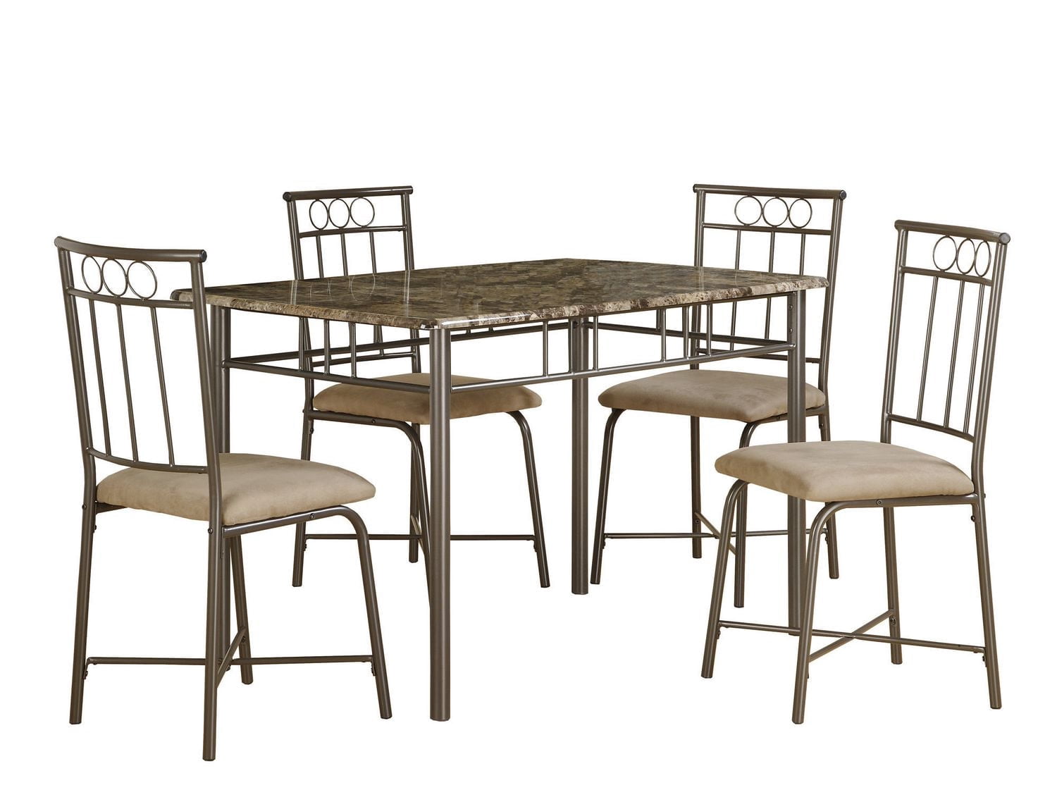 Monarch Specialties Ensemble De Table À Manger, 5pcs Ensemble, Petit, 48" Rectangulaire, Faux Marbre, Cuisine, Métal, Stratifié, D'aspect Marbre Brun, Contemporain, Moderne