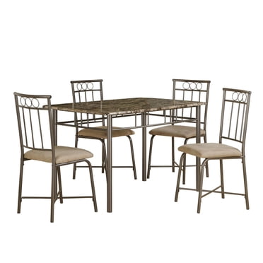 Monarch Specialties Ensemble De Table À Manger, 5pcs Ensemble, Petit, 48" Rectangulaire, Faux Marbre, Cuisine, Métal, Stratifié, D'aspect Marbre Brun, Contemporain, Moderne