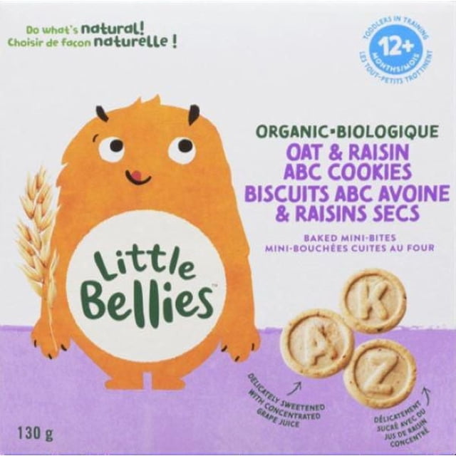 Little Bellies Organic Oat & Raisin ABC Cookies Baked Mini Bites 12+ Months, 130gr
