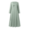 thumbnail image 4 of Meichang Robes Évasées pour Femmes Grande Taille Été Amples Décontractées en Coton et Lin Robes Maxi Manches Longues Encolure Dégagée Robes à Imprimé Pissenlit avec Poches Robes Amples Fluides Vert TTTG, 4 of 5