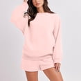 thumbnail image 2 of Ensemble de Survêtement pour Femmes avec Shorts, Tenue 2 Pcs pour Femmes pour l'Automne, Chandails à Manches Longues Décontractés Surdimensionnés à Col Ras du Cou, Shorts à Taille Élastique, Ensembles Assortis Roses, 2 of 7