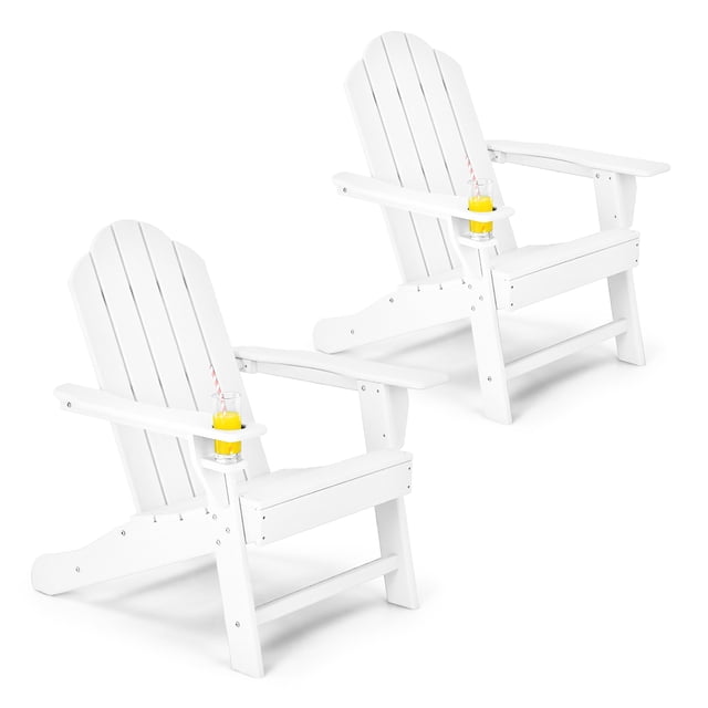 Costway 2PCS Patio Adirondack Chair Weather Resistant Garden Deck W/Cup Holder White