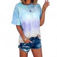 thumbnail image 1 of Femmes T-Shirt Cravate Teint Causal Top Manches Courtes Ronde Ample Top Manches Courtes Chemisier, Bleu, L, 1 of 9